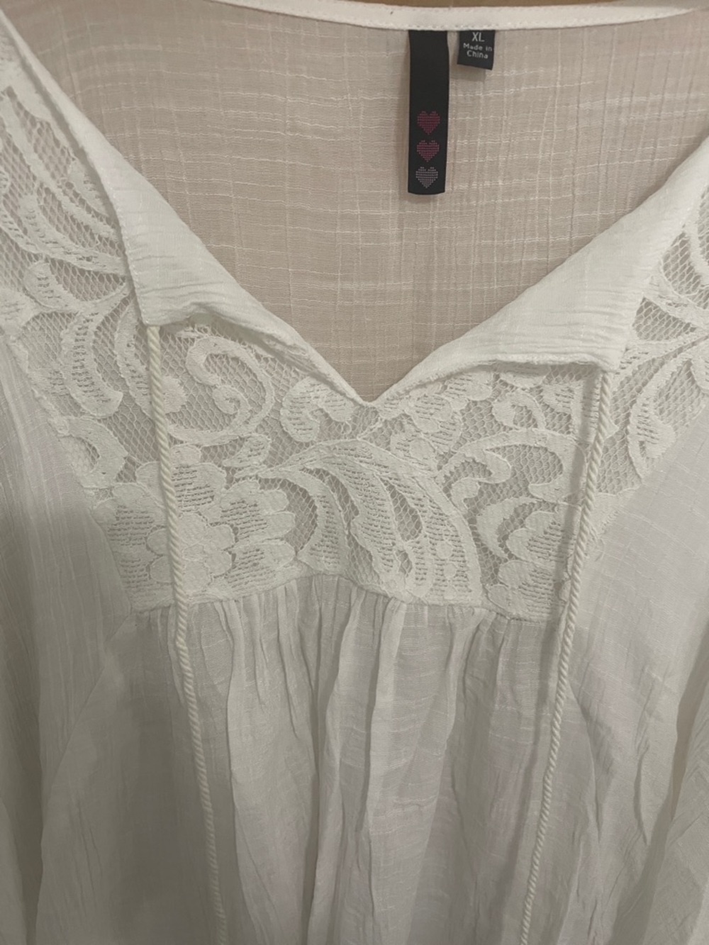 Women's White Lace-Trim Peasant Tunic Blouse XL - Picture 5 of 9